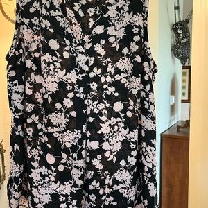 Talbots Black and Pink Floral Blouse